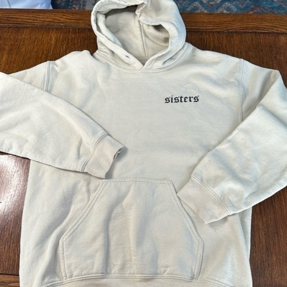 Women’s Sisters cream pull over sweat shirt hoodie size S